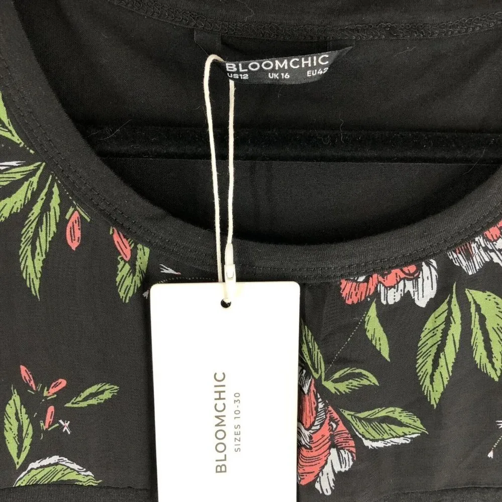 Bloomchic Floral Mesh Patchwork Ruffle Sleeve Round Neck T-Shirt Black 12 - Image 5