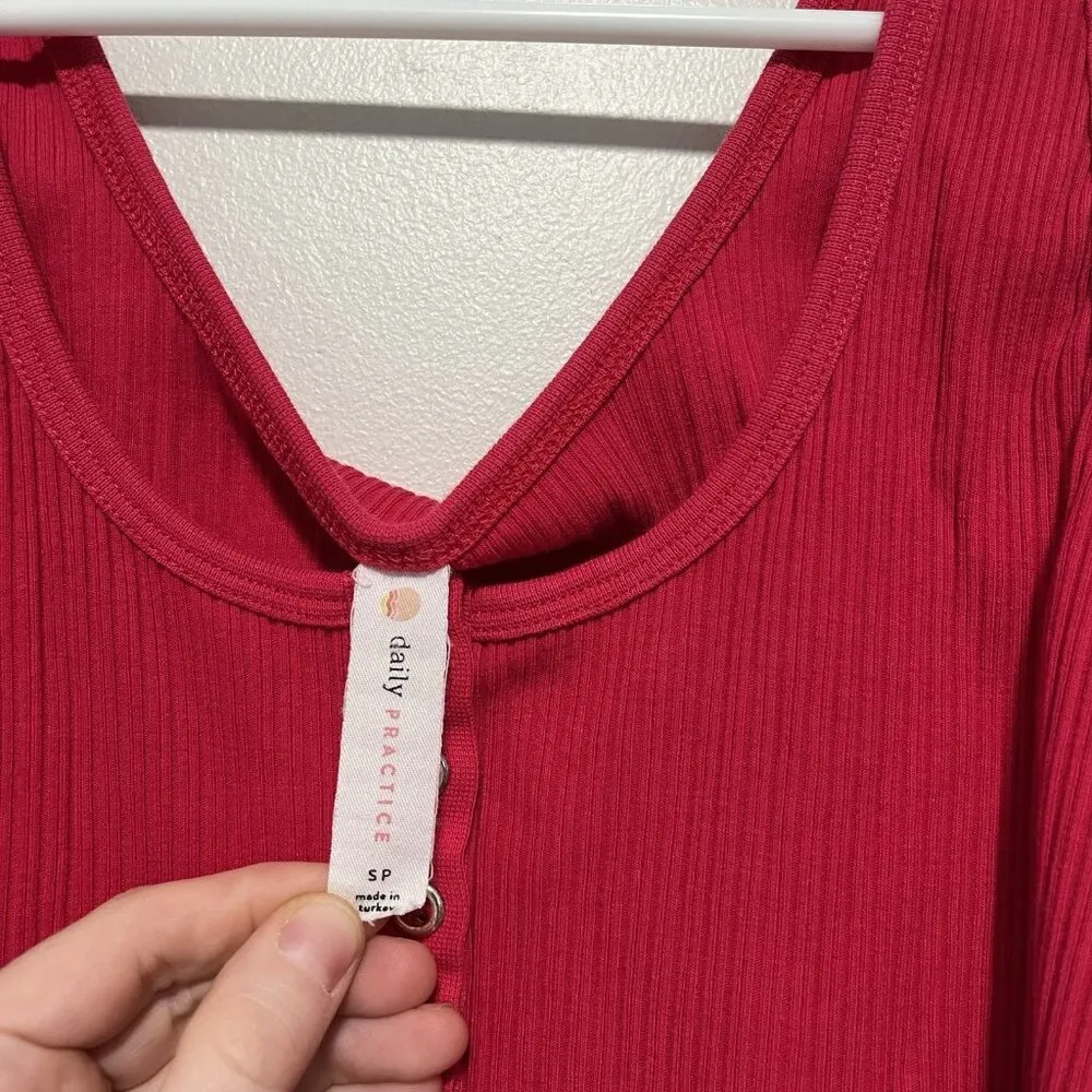 Anthropologie‎ Daily Practice Henley Ribbed 2 Piece Lounge Set Tank Joggers Pink - Image 6