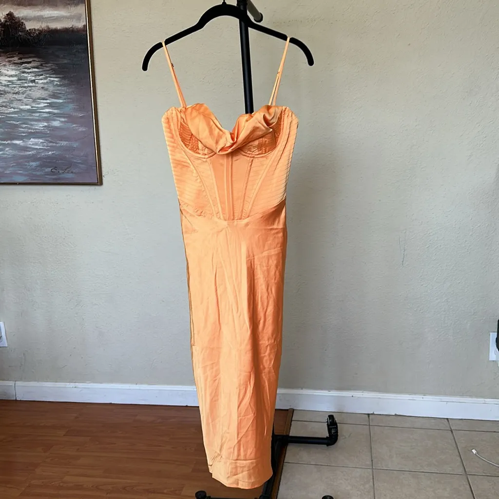 HOUSE OF CB 'Myrna' Tangerine Satin Corset‎ Midi Dress NWOT Size S - Image 12