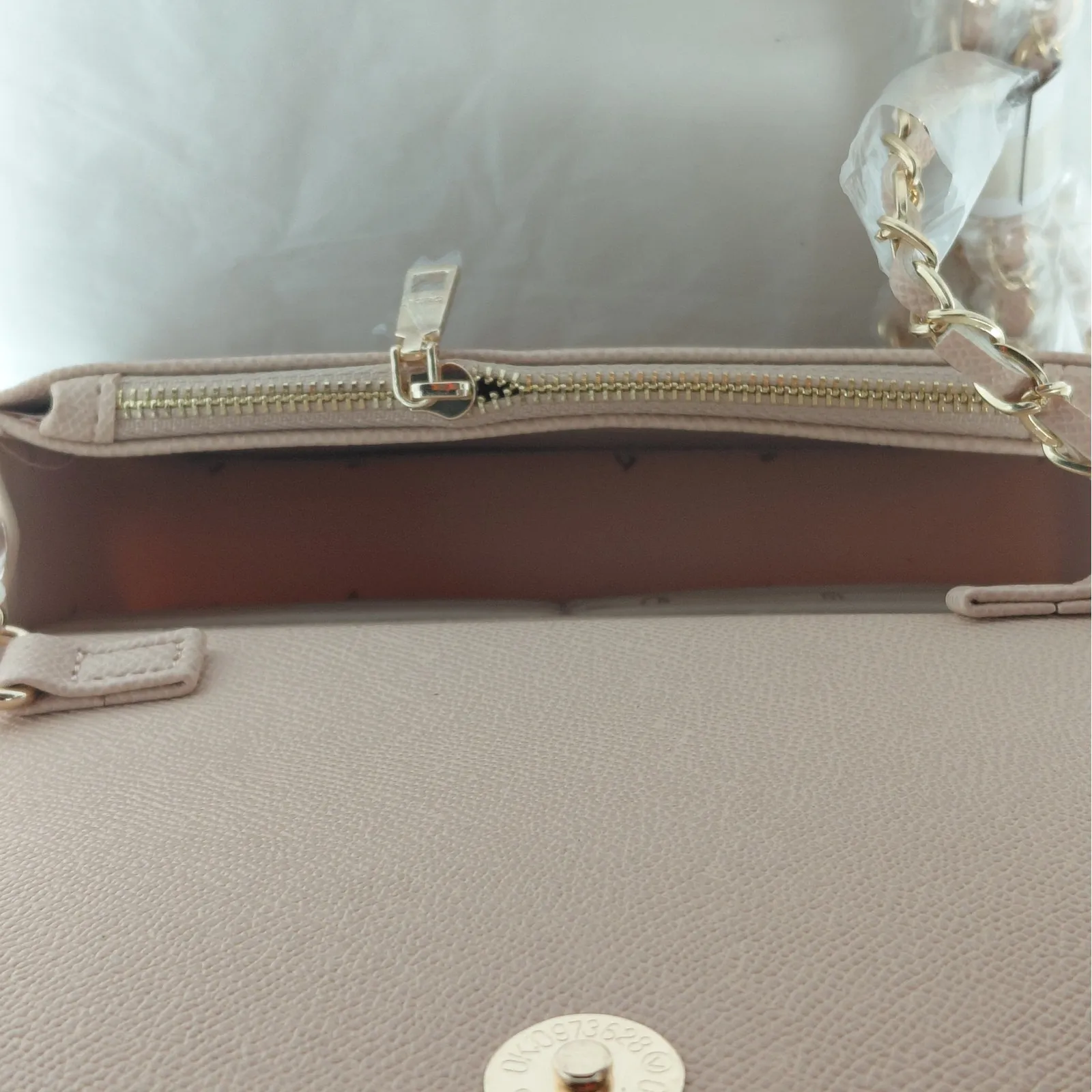 Bebe Womens Mini Crossbody Bag Blush Pink Faux Leather Chain Logo Purse NWOT - Image 9