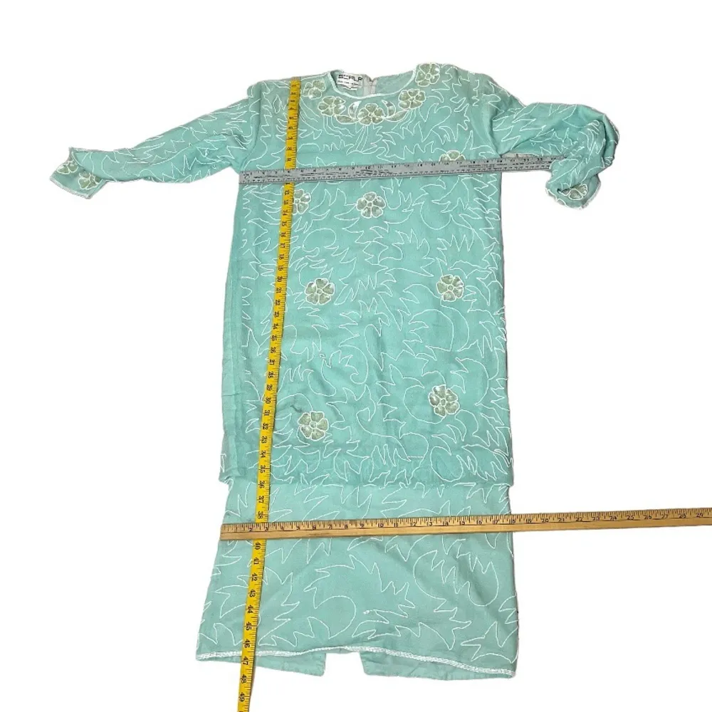 SCALA Beaded Gown Formal Light Green 100% Silk Back Slit Size Medium - Image 6