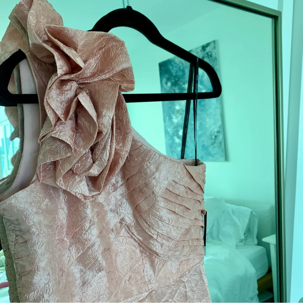 Tahari ASL Flower Detail One Shoulder Gown Pink NWT - Image 3