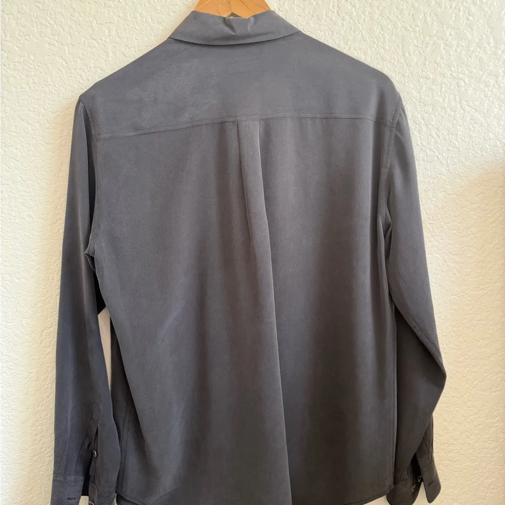 Equipment Femme Signature Silk Long Sleeve Collar Shirt 100% Silk S Black / Gray - Image 7