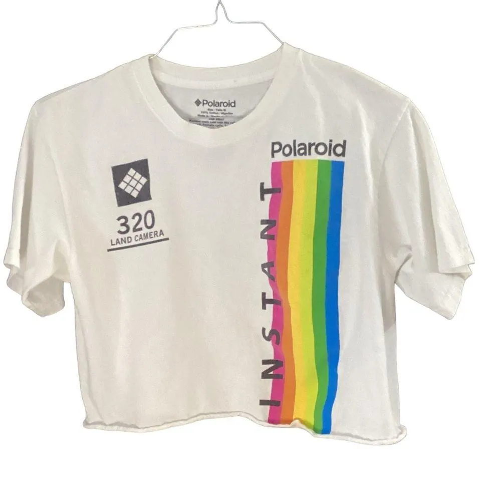 Polaroid  cropped T-shirt. White with multi colored graphics. Size Medium. - Image 3