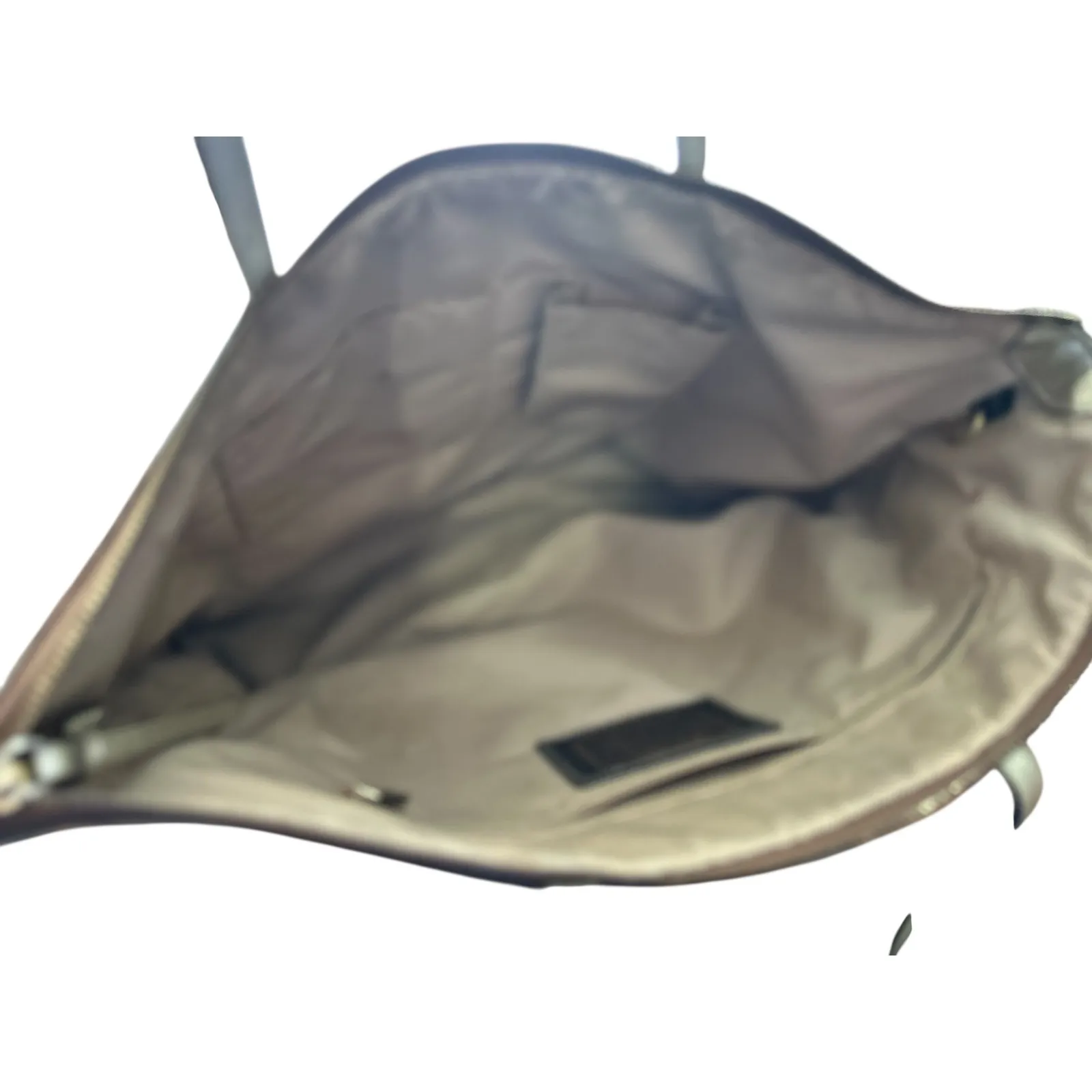 Coach Signature C Monogram Tote Bag Khaki Brown Gold Leather Accents - Image 6