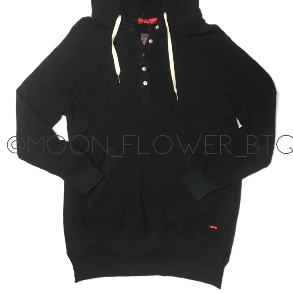 n:philanthropy Black Button Front Hoodie with Shell Buttons and Kangaroo Pocket - Image 5