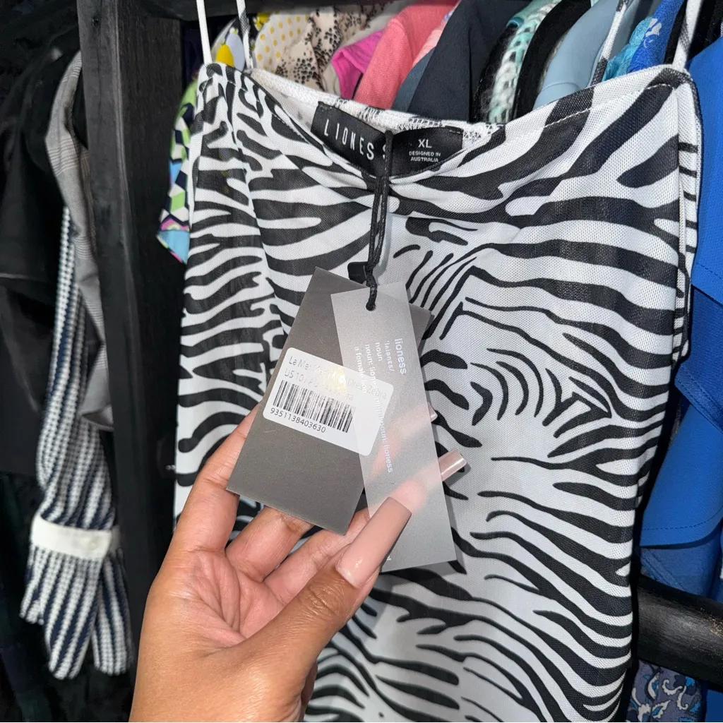 Lioness Mesh Zebra Print Mini Dress in Black White - Image 10