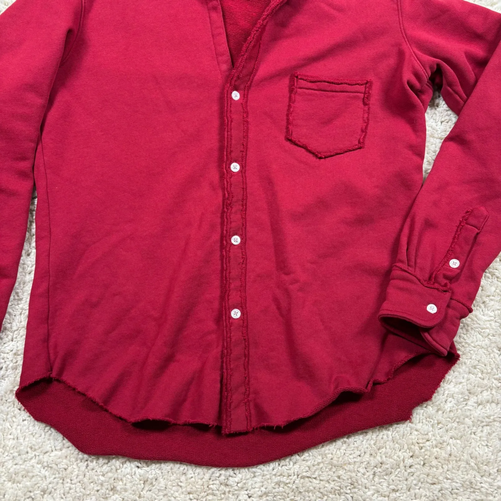 Frank & Eileen Red Cotton Distressed Button Down Shirt Sweatshirt XS - Image 4
