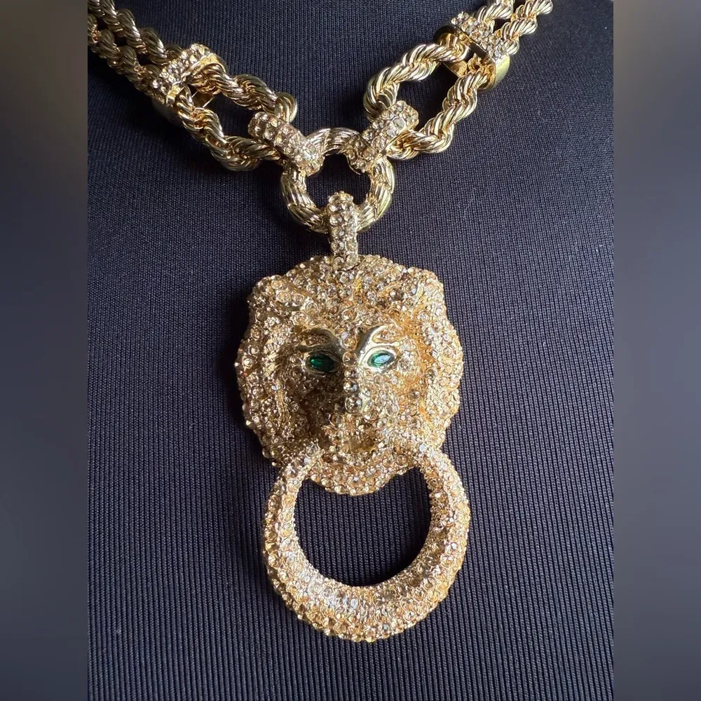 OPC CN double strand gold tone lion head pendant chain necklace, 22” - Image 3