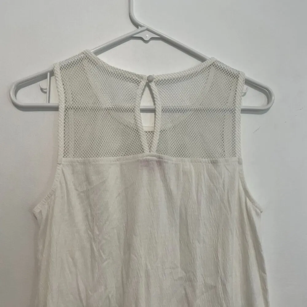 PIXLEY STITCH FIX STITCHFIX Solid White / Ivory ish Mixed Media Crochet Tank Top - Image 10