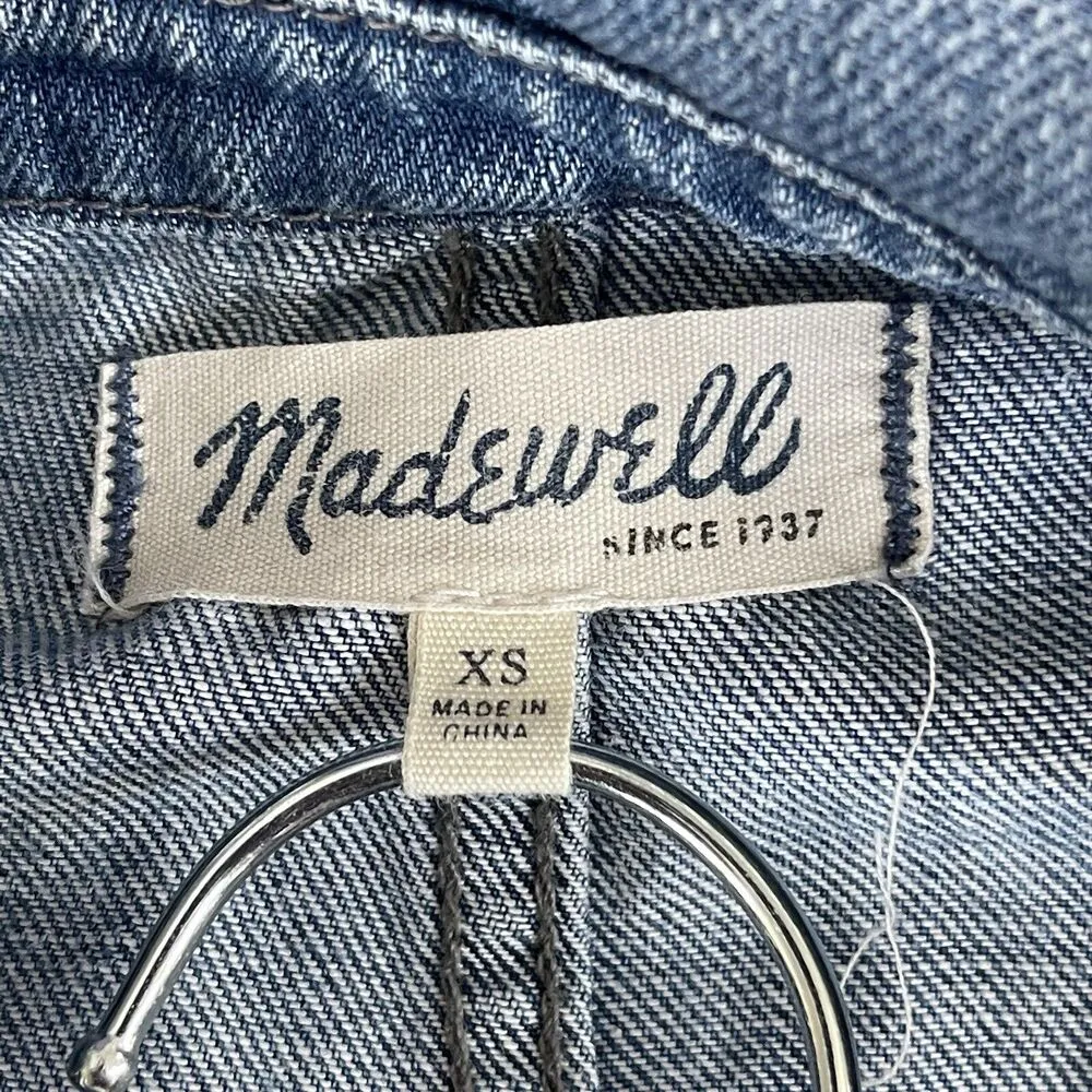 Madewell X-Small Jean Jacket Button Up Pockets Long Sleeve Denim Collared Blue - Image 7
