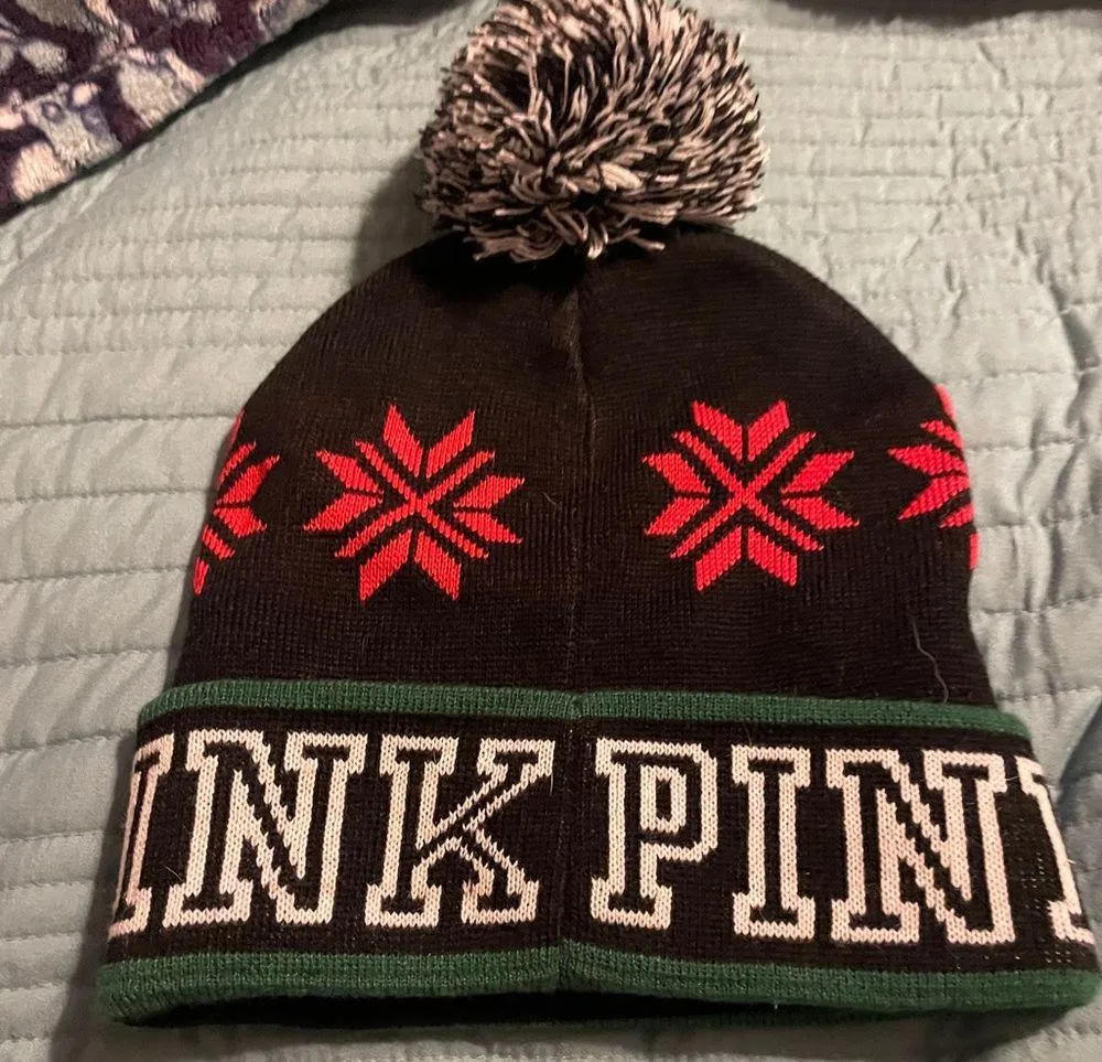 Pink Victoria’s Secret Holiday Pom Beanie One Size - Image 3