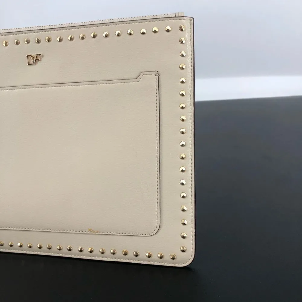 DVF On the Go Studded Zip Pouch in Parchment Cream Gold Studs - Image 5