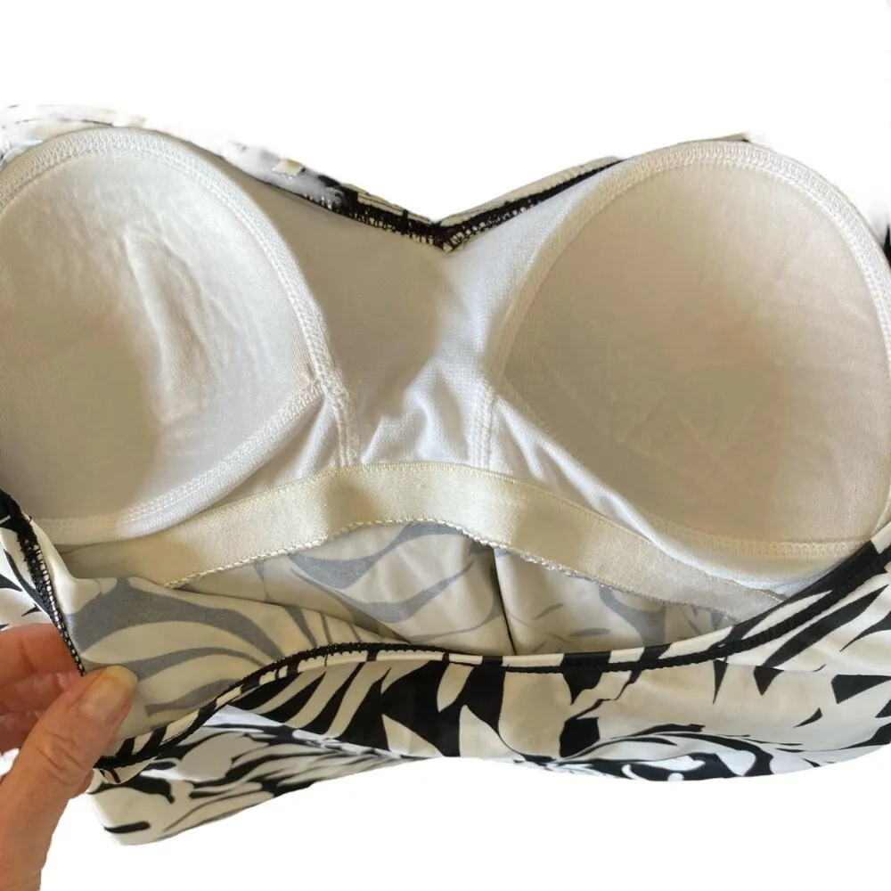 women's size 10 black and white tropical print lightly padded tankini - Image 6