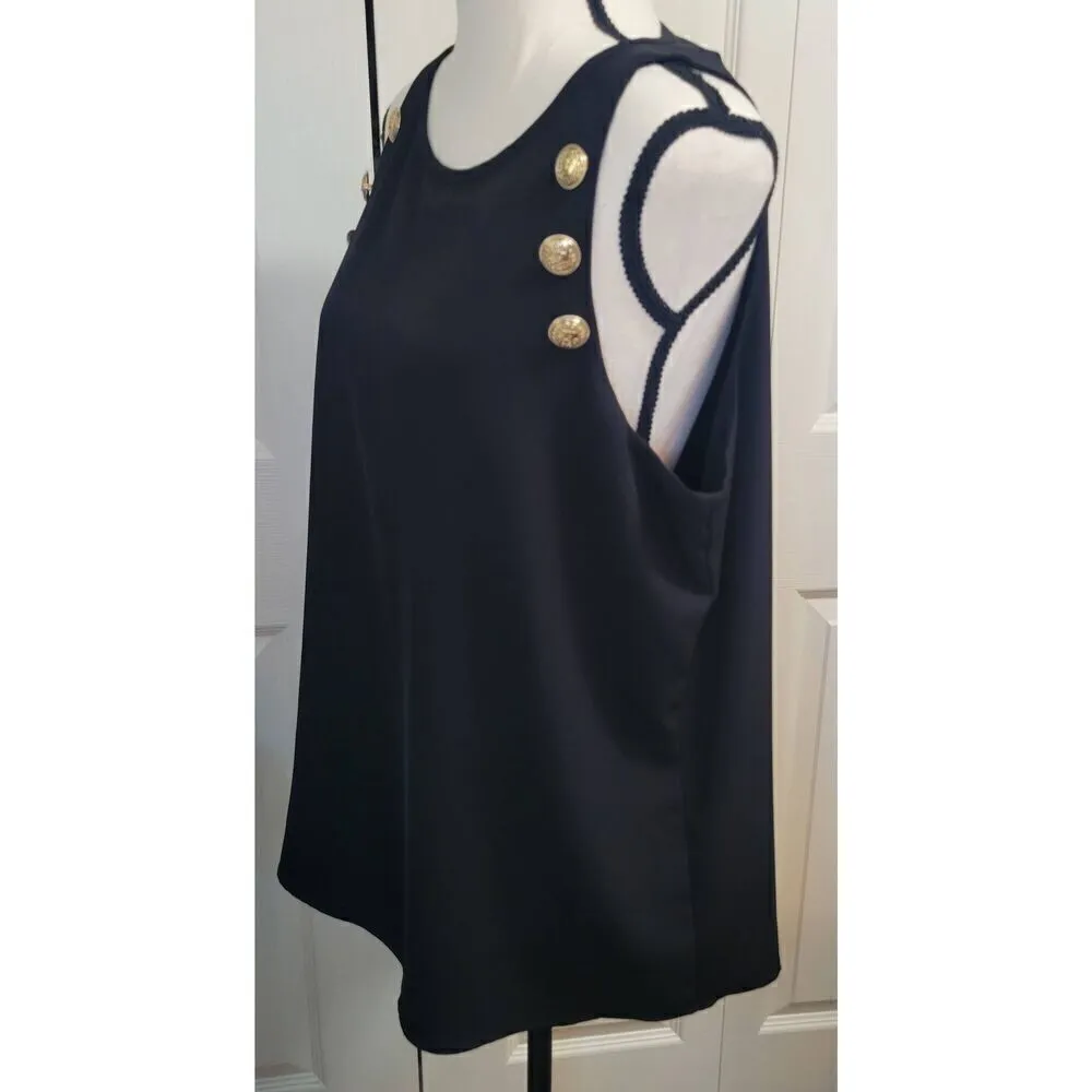 Calvin Klein Women's Black Sleeveless Tank Top Sz M Crew Neck Nautical Anchor Bu - Image 2