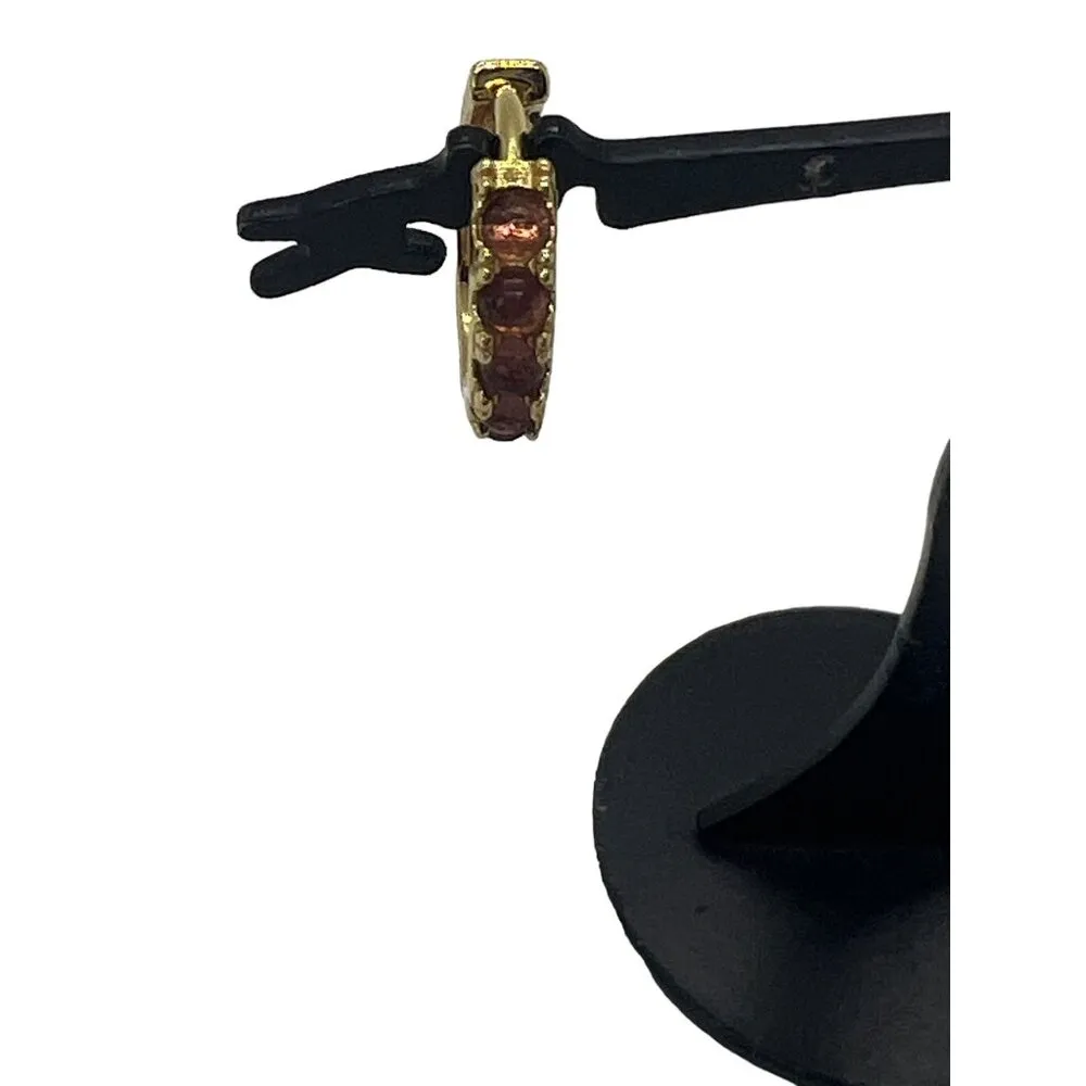 Sterling Silver Gold Vermeil Hugger Hoops Earrings Crystal Rhinestones .5" NWOT - Image 3