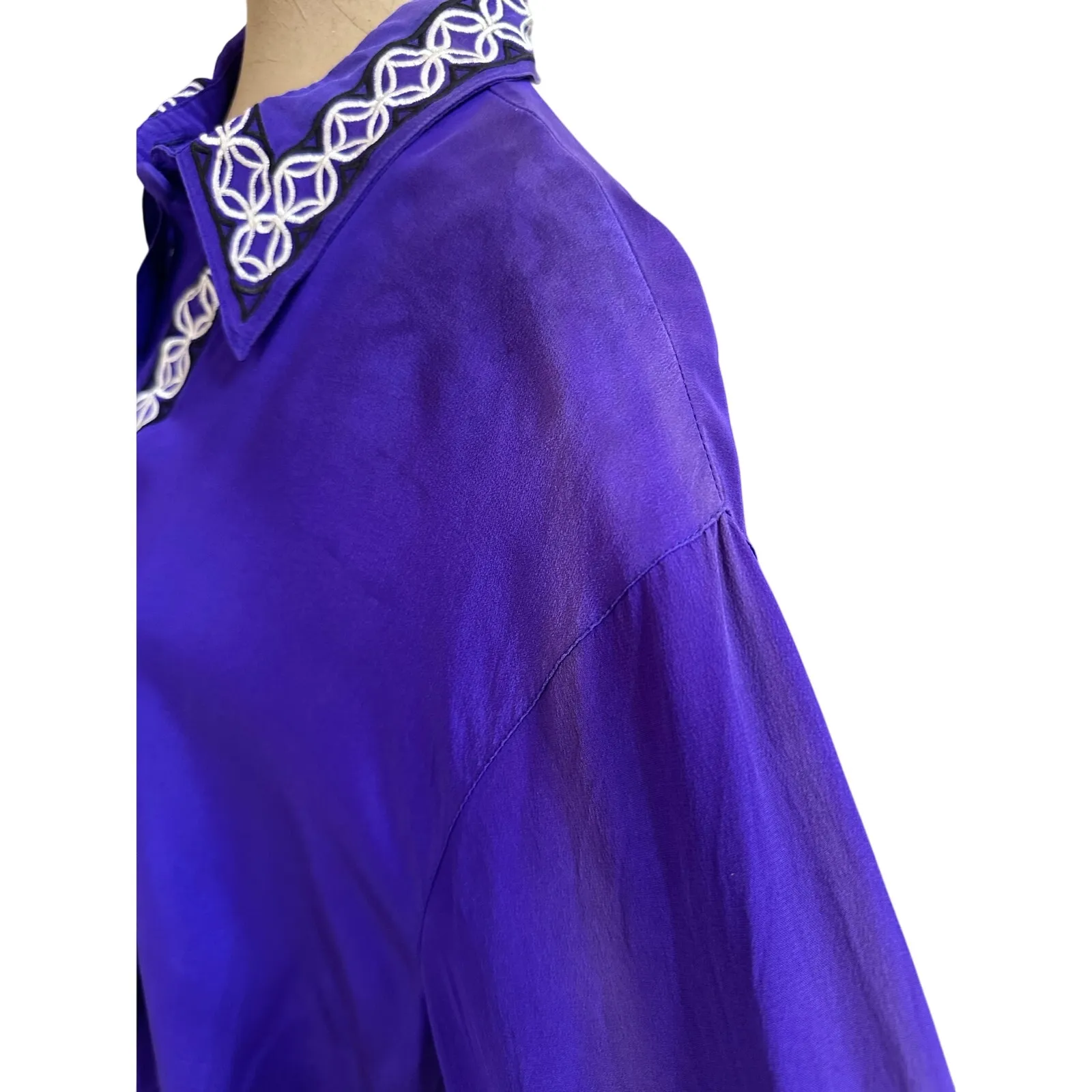 Diane von Furstenberg Blouse 1970s Vintage Purple Silk Embroidered - Image 6