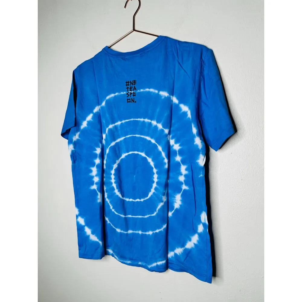 ONE TEASPOON Blue Hand Dyed Logo Organic Crew Tee Shirt Size Medium NWT - Image 4
