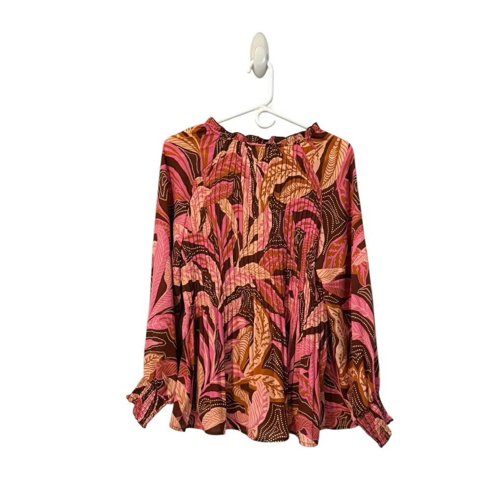 Sunny Leigh Top Womens Size M Retro Floral Long Sleeve V‎ Neck Pleated Ruffles - Image 2