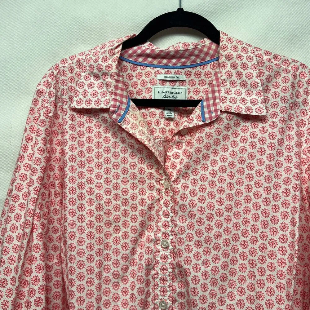 Charter Club Shirt Womens 18 Relaxed Fit Cotton Floral Career Office Old Money - Image 3