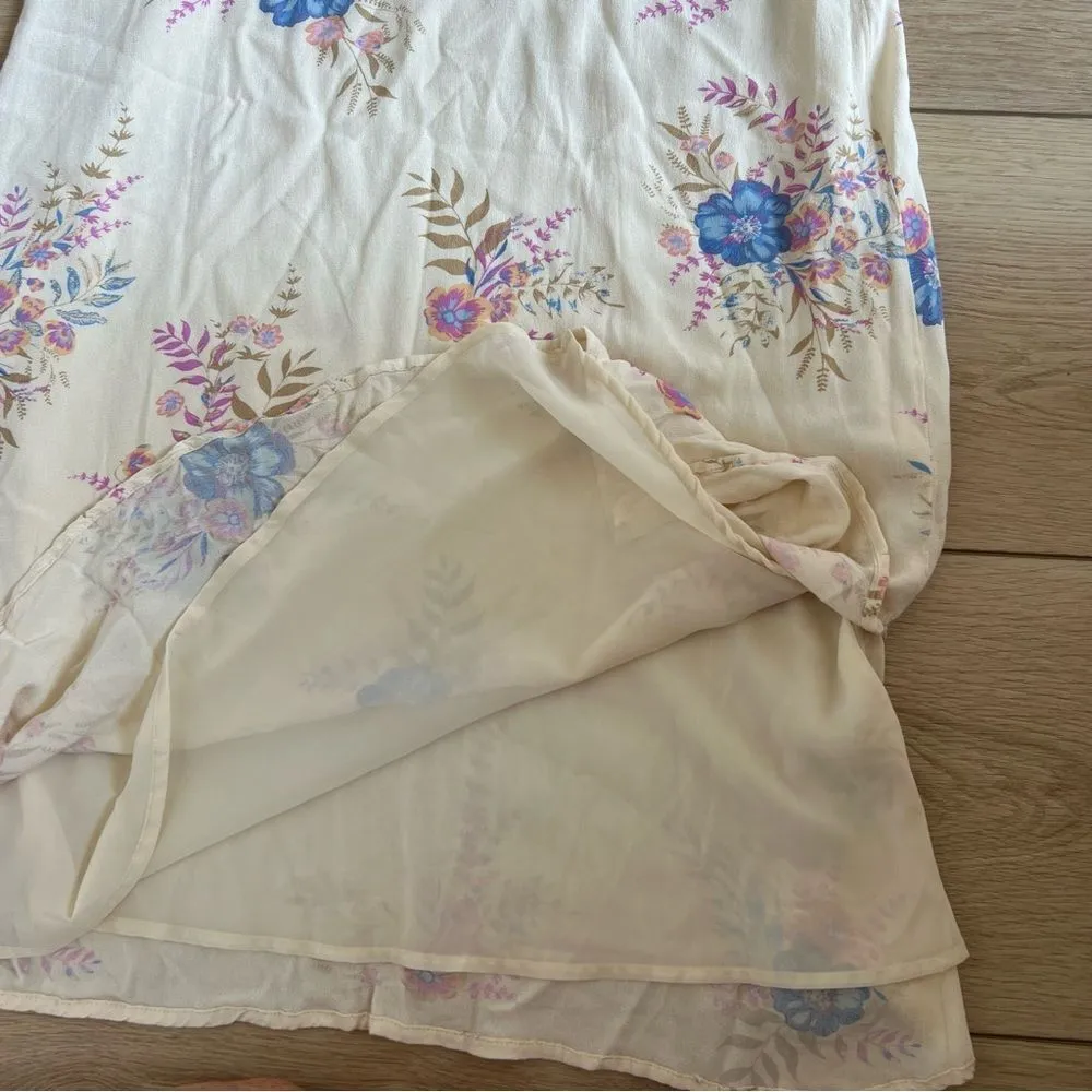 Lucky Brand Floral Printed Slip Dress Midi Cream Blue Size Small - Image 10