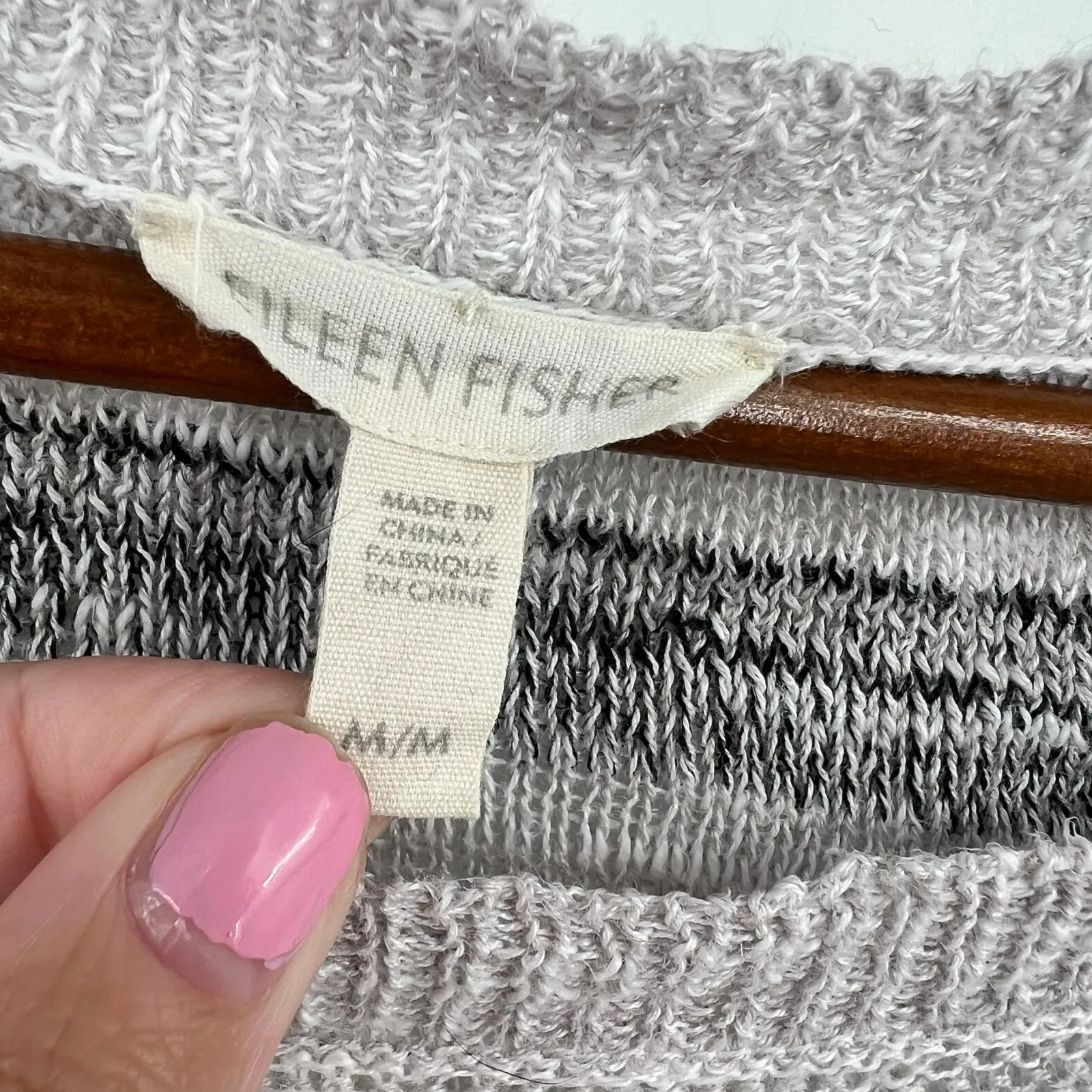 Eileen Fisher neutral color linen blend pullover open knit sweater size medium - Image 4