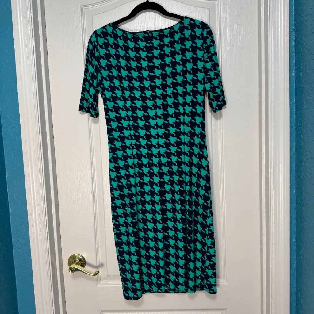 Anne Klein Houndstooth Sheath Dress Ruched Career Cocktail‎ Teal Blue 8 - Image 5