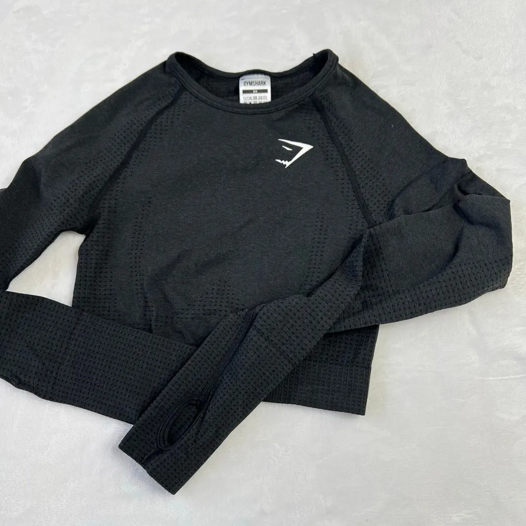 Gymshark Black Marl Vital Crop Top Long Sleeve XS - Image 2