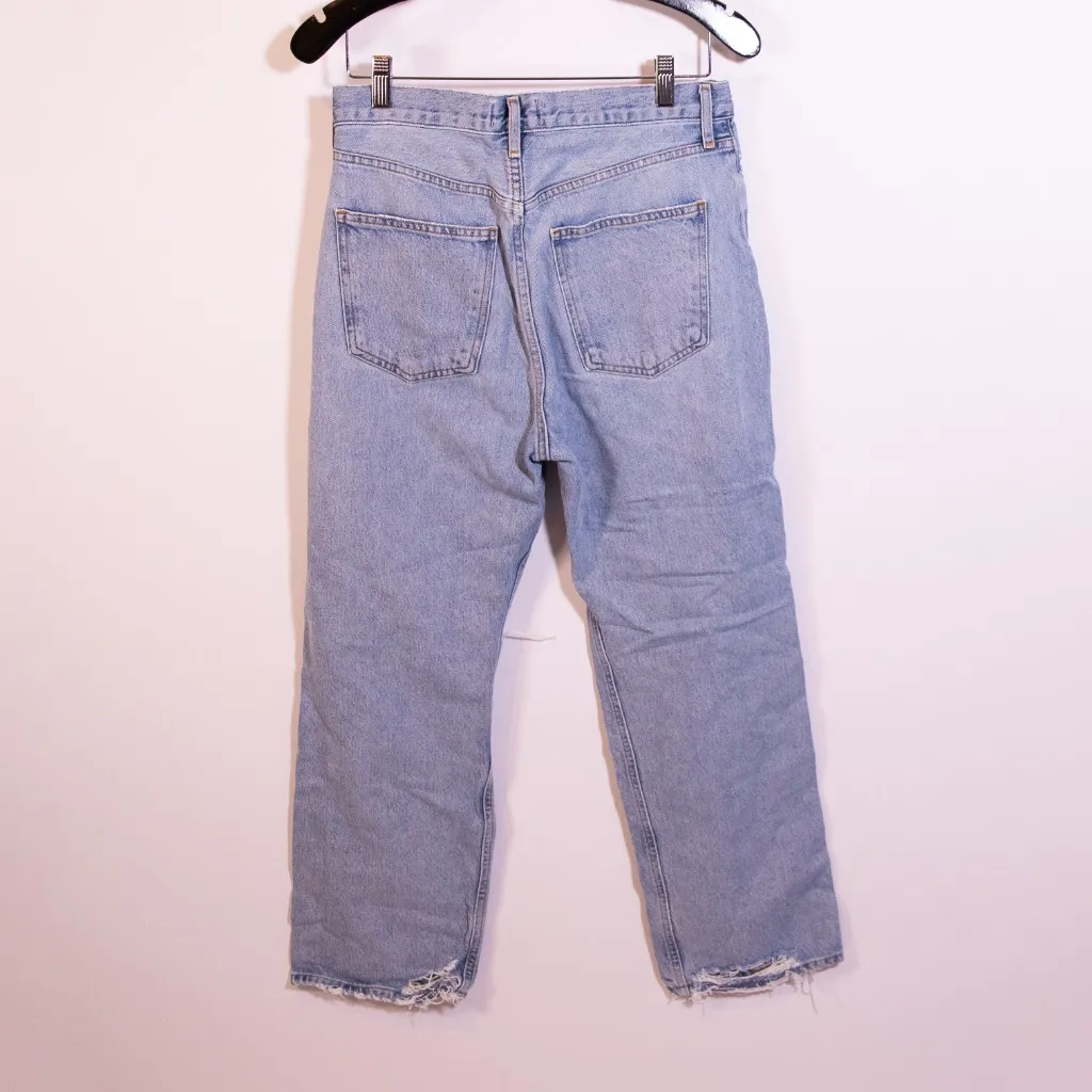 AGOLDE  Women's 90's Pinch Waist Straight Leg Distressed Denim Jeans Blue 27 - Image 4