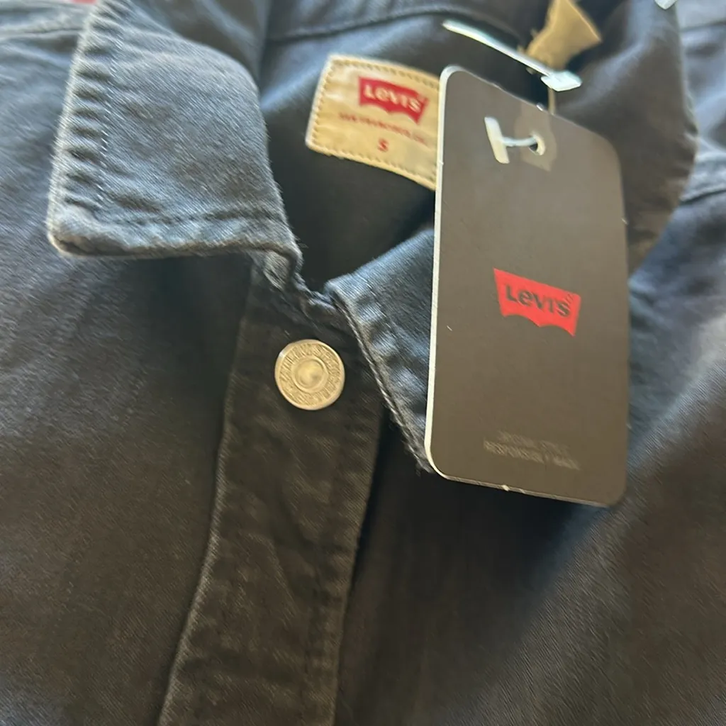 NWT Levis Ellie Denim Dress Womens Small Black Long Sleeve Button - Image 9