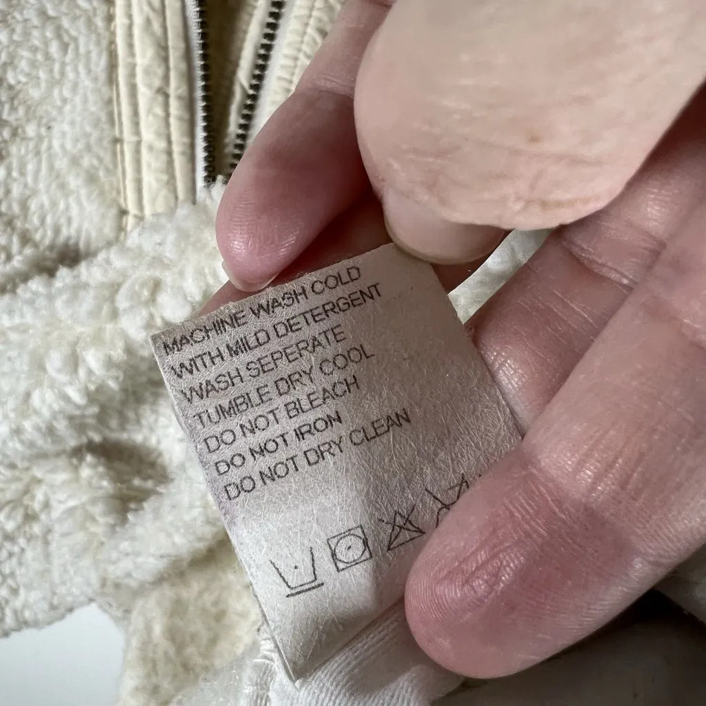 Columbia Womens Sherpa Jacket Fleece Sz XL Ivory Long Sleeve High Neck Polyester - Image 9