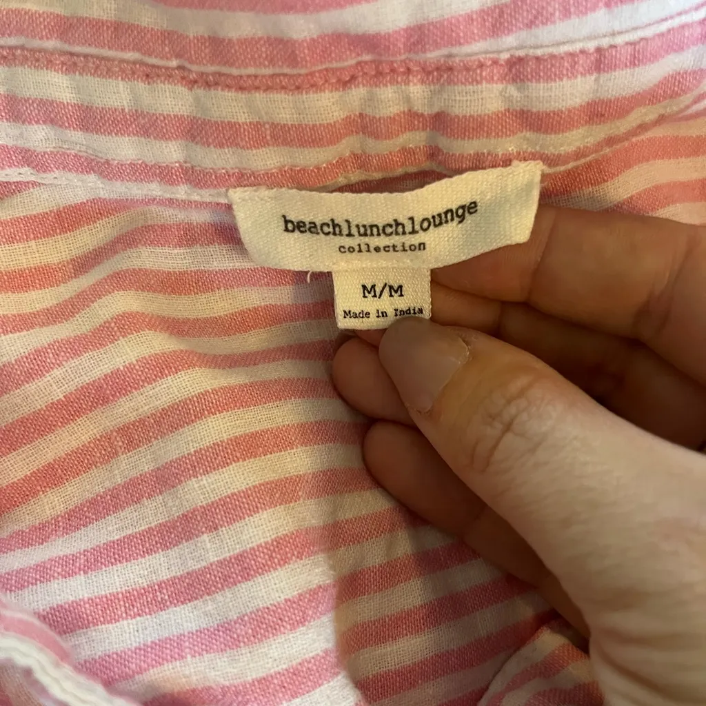 Beachlunchlounge Pink Striped Linen Blend Sleeveless Collared Shirt Size Medium - Image 3
