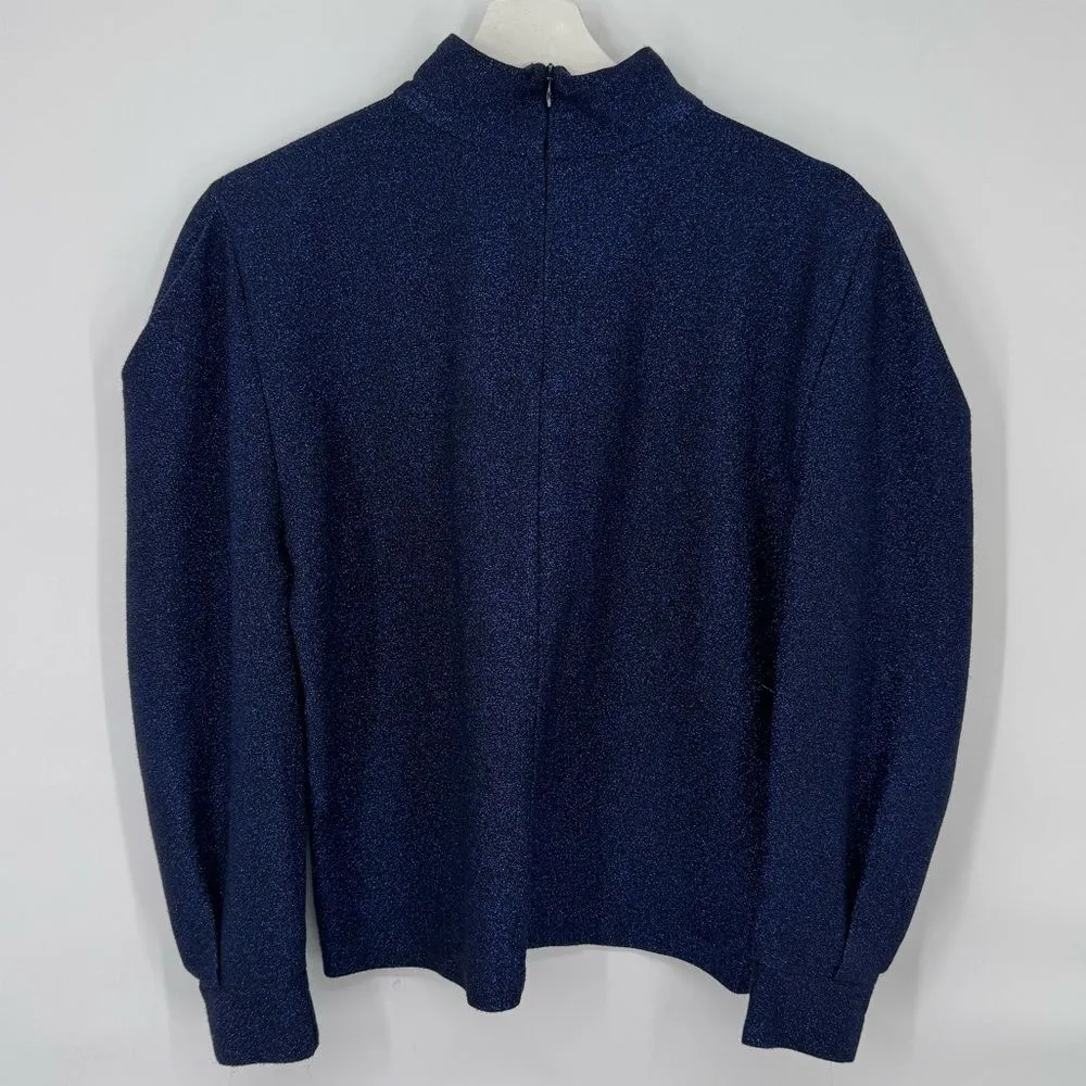 PatBO Lurex‎ Sparkle Mock Neck Puff Super Sleeve Long Top Small Blue - Image 5