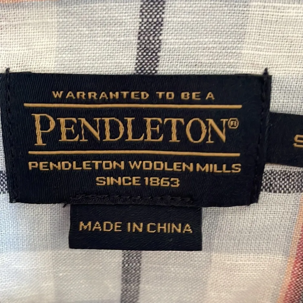 Pendleton Plaid Linen Blend Button Down Shirt Small - Image 4