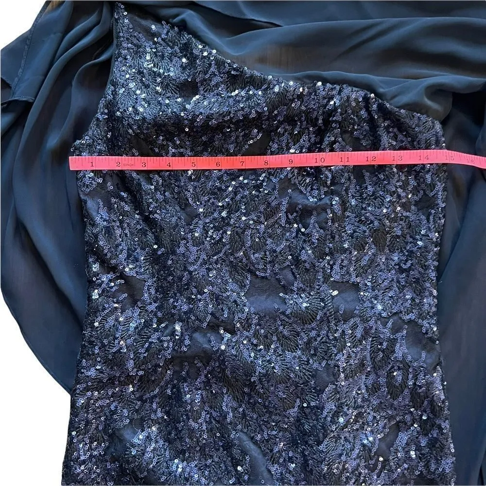 Aidan Mattox Navy Blue One Shoulder Sequin Cocktail Mini Dress 2 - Image 8