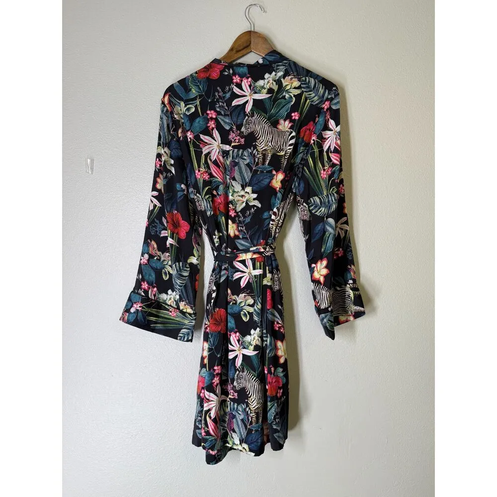 Banana Republic Zebra Floral Print Robe Womens Sz M Loungewear Intimates - Image 4