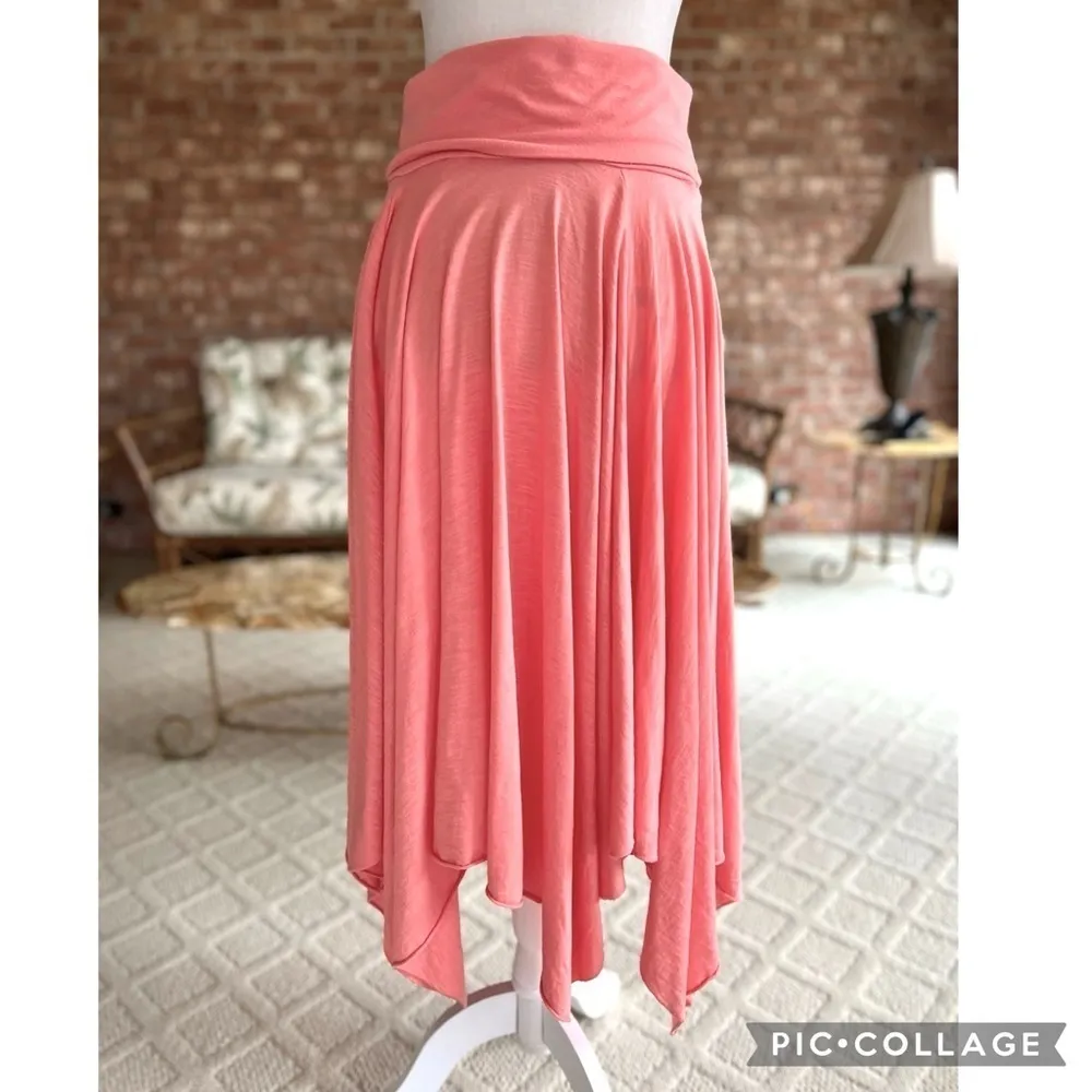 Fresh Laundry Skirt Hankerchief Midi Sharkbite Knit Coral Peach XS Boho Party Orange - Image 6