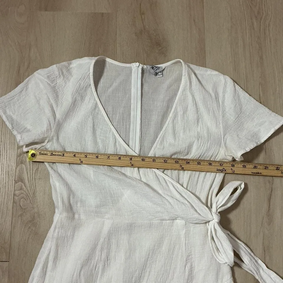 Princess Polly White Textured Wrap Mini Dress Ruffle Tie Waist Fairycore - Image 4