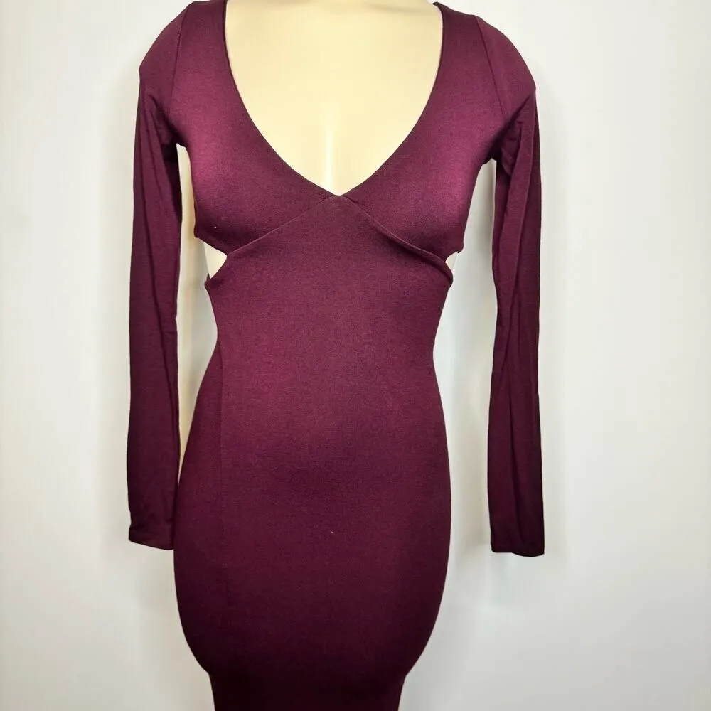 Naked Wardrobe Women's Size XS The Oh So Slit Dress Dark Plum Long Sleeve NWOT - Image 2