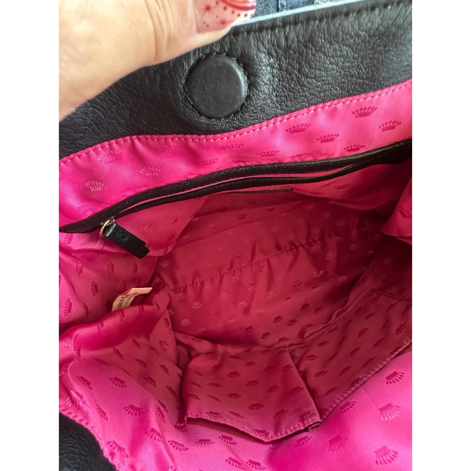 Juicy Couture Black Cow Hide Leather Orange Grove Winged Convertible Tote - Image 8