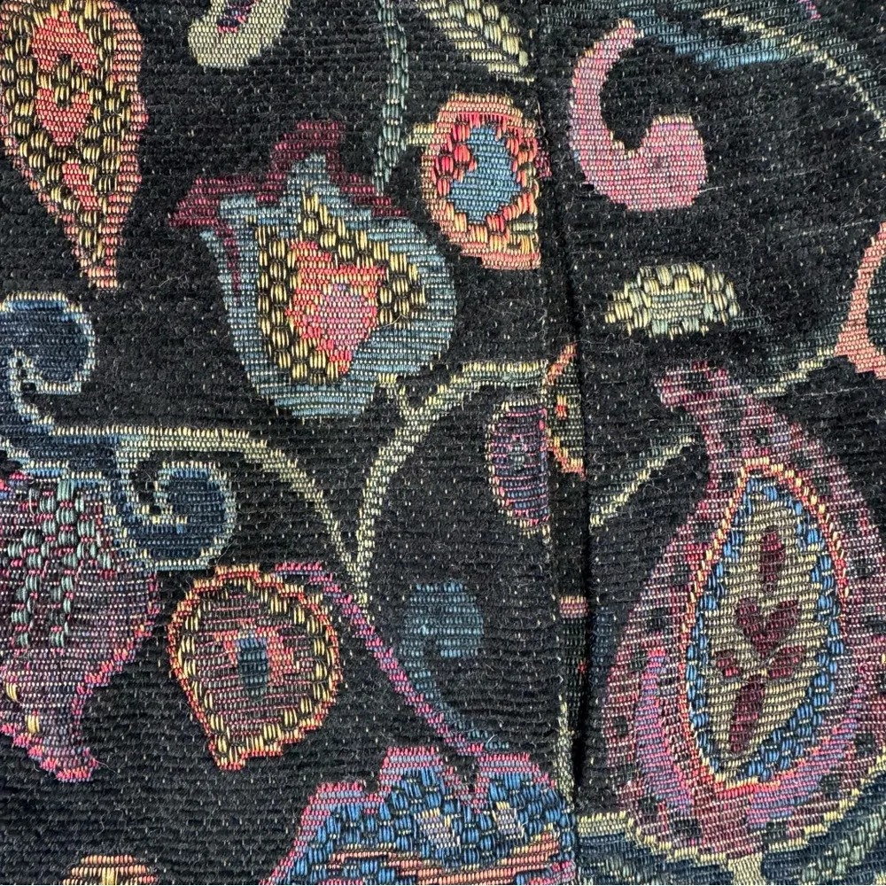 Christopher & Banks Black Ribbed w Jewel Tone Jacquard Floral Zip Front Cardigan - Image 9