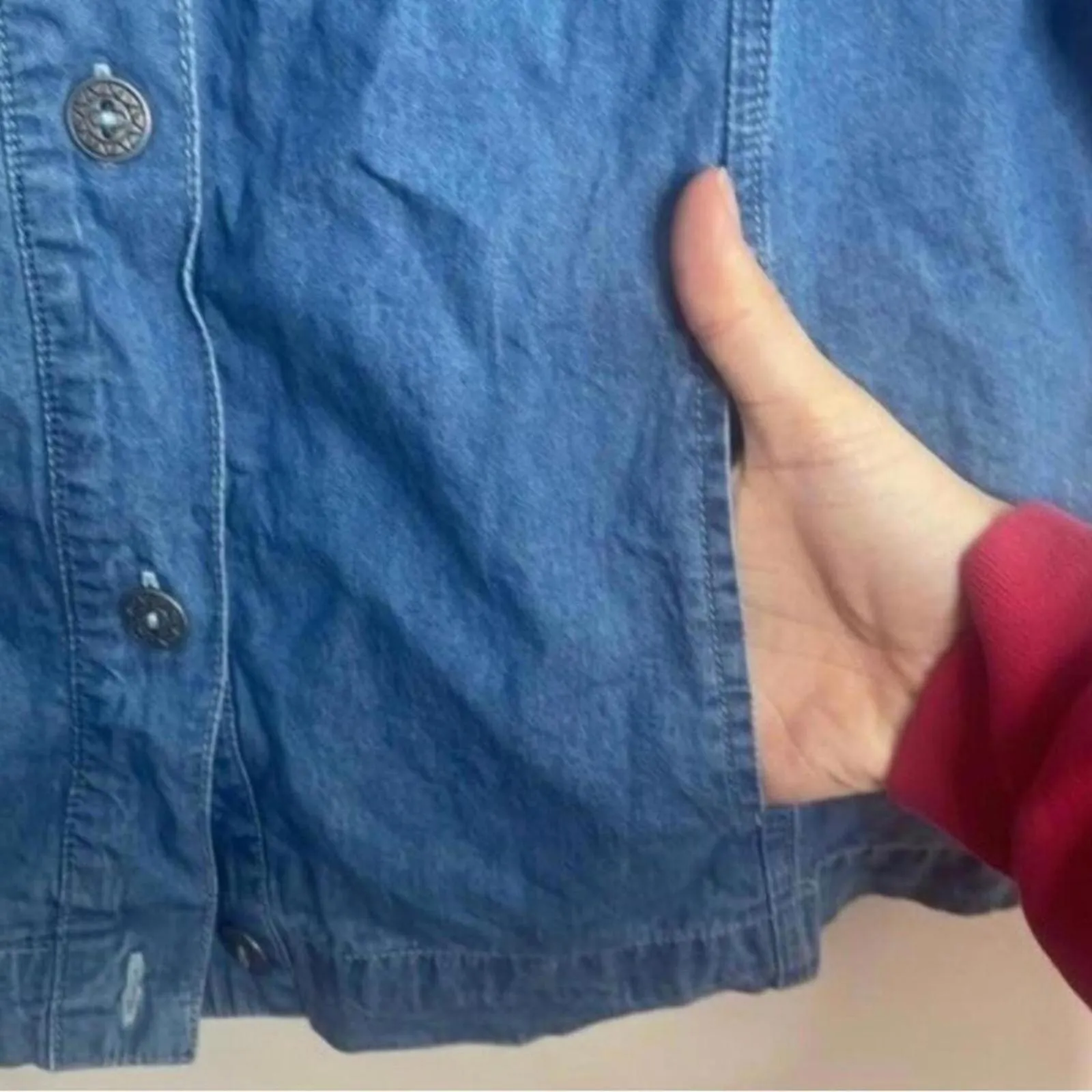 Blair 100% cotton denim chambray button up top blouse - Image 3