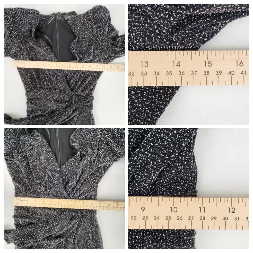 AQUA Metallic Faux Wrap Mini Cocktail and Party Dress Size 0 Black / Silver - Image 7