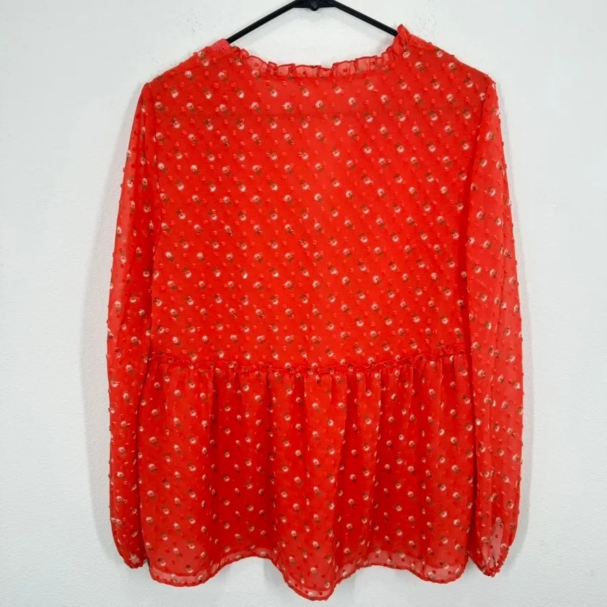 Matilda Jane Red Floral Sheer Babydoll Peasant Blouse Long‎ Sleeve Cottagecore - Image 8