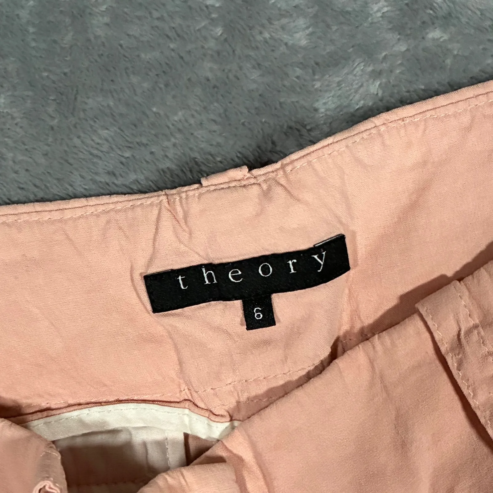 Theory Linen Blend Wide Leg Low Rise Trousers Pants Women's 6 Peach - Image 5