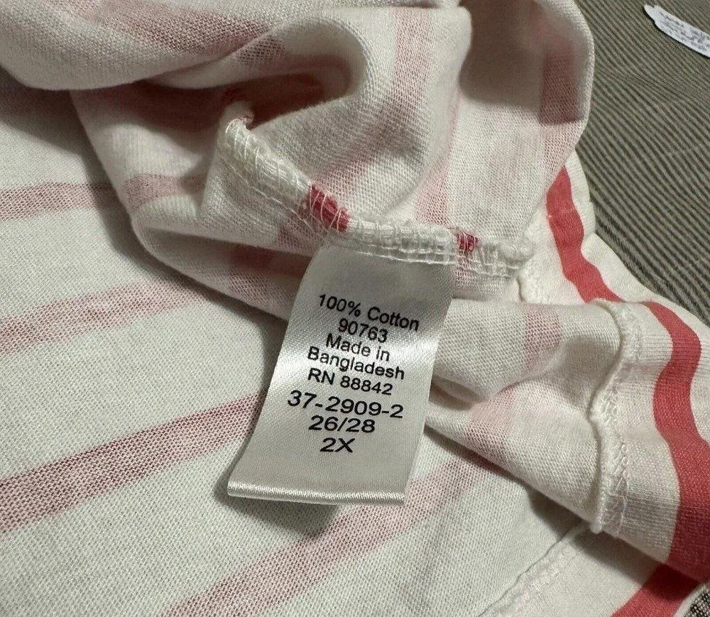 Woman Within Plus Size 26/28 2X Short Sleeve T Shirt White Stripe Red/Pink - Image 7