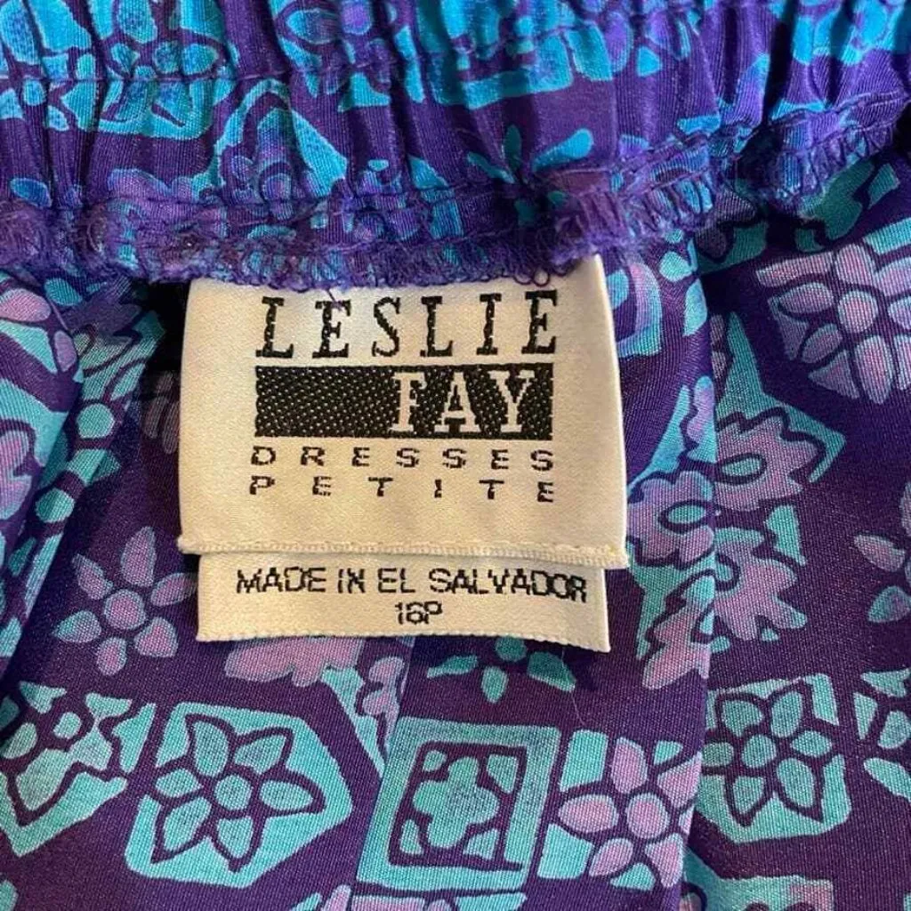 Leslie Fay Skirt Top‎ Set Womens 16 Petite Blue Purple Floral Pleated Scarf - Image 11