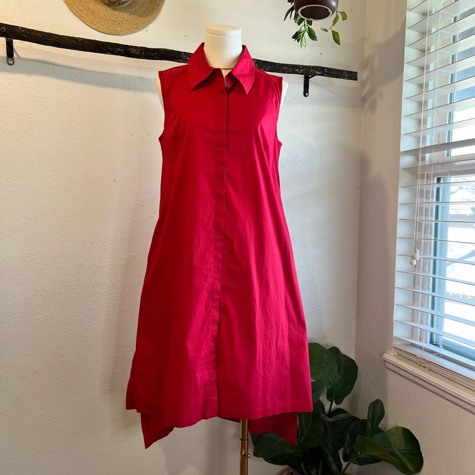 Soft Surroundings Oversized Red Mesh Sleeveless Button Front Midi Dress Size XS - Image 2