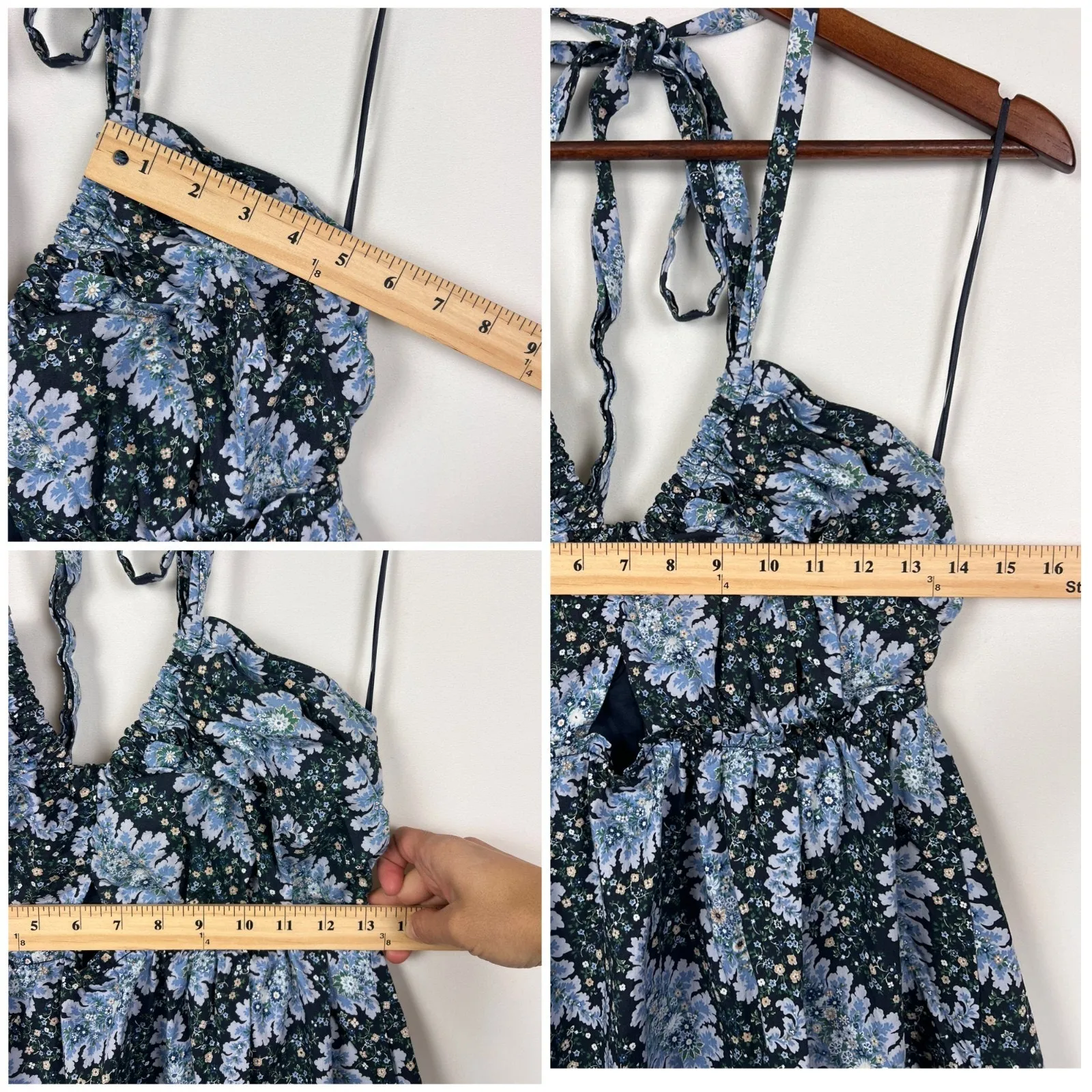 J.Crew Collection Blue Floral Halter Midi Dress size 6 Open Back Tie Neck - Image 5