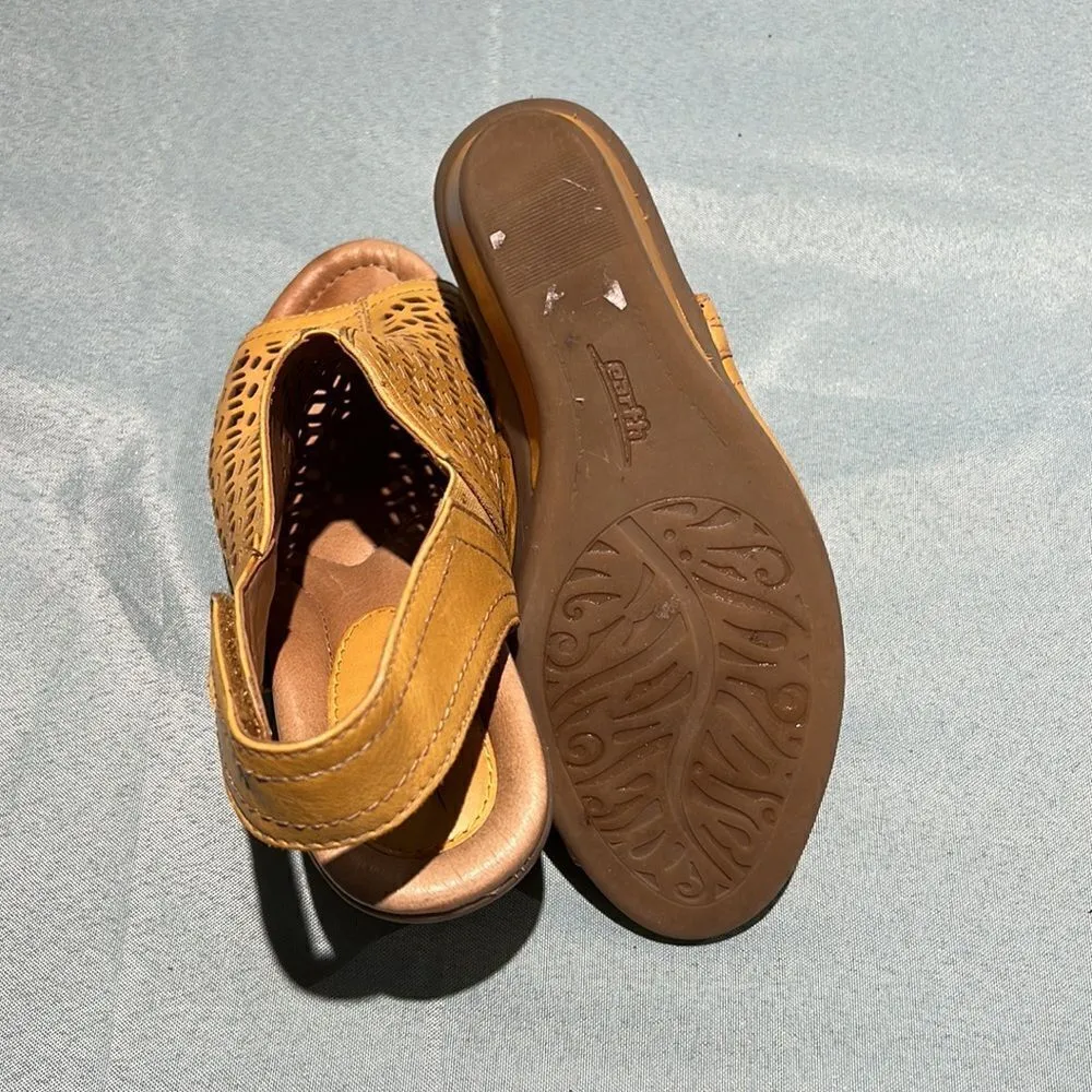 Earth Brand Cascade Leather Peep Toe‎ Wedge Sandal Perforated Size 6.5B B48 Yellow - Image 8